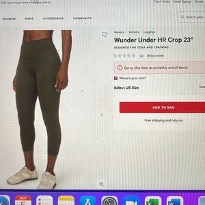 Lululemon leggings wunder under HR crop 23” size 6 - dark green